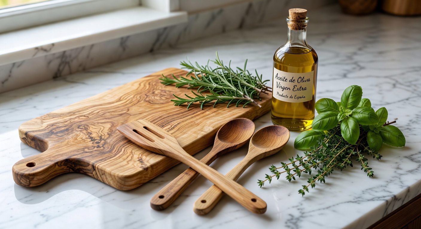 Decoración de cocina con madera de olivo
